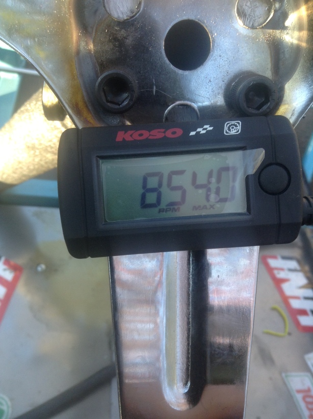 8540 max RPM. This is under no load. I was able to reach 8200 rpm at max speed (65 mph).